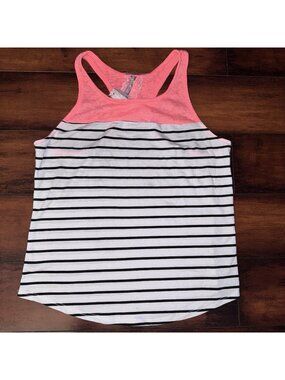 NWT Mauve Coral Pink Black White Striped Lightweight Tank Top Women’s Size M